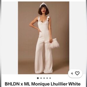 BHLDN x ML Monique Lhuillier Ruffle Split Leg Jumpsuit, White, Size 10